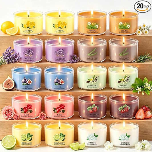 20 Pack Scented Candles, 1.6 oz Mini Candles Bulk, Small Candles Set with 10 Fragrances, Natural Soy Wax, Aromatherapy Gifts for Home Decor, Yoga, Relaxation, Women