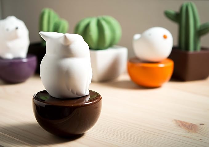 Blinky Owl, Non-Electric Ceramic Diffusers for Essential Oils and Aromatherapy Fragrance, White Ceramic Diffusers in Car or Desk Office Decor and Small Bathroom at Home, Brown Vase