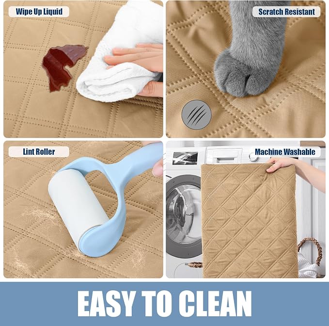 Smiry Waterproof Reversible Dog Bed Cover Pet Blanket | Pet Friendly, Soft Fabric, Washable Dog Blanket for Furniture Bed Couch Sofa, Checkered (82"x102", Camel/Beige)