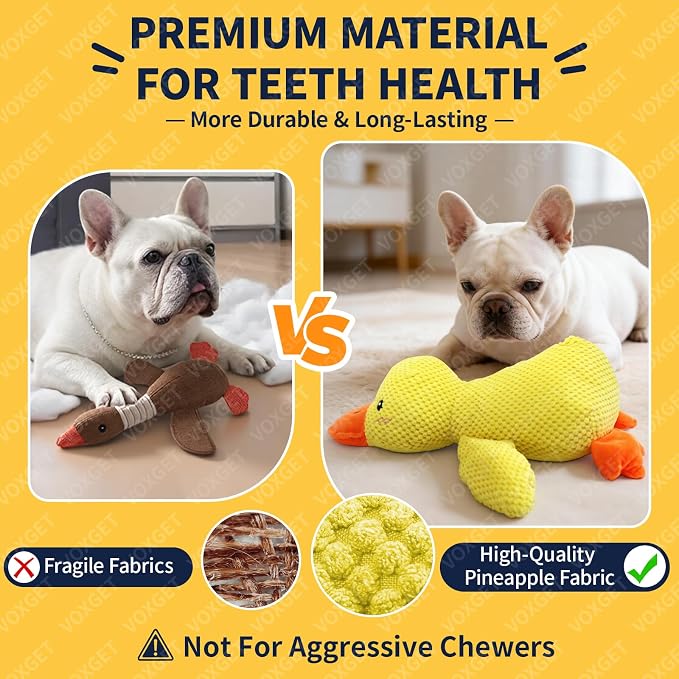 Duck Dog Toy, Plush Calming Companion with Quack, Crinkle & Squeak