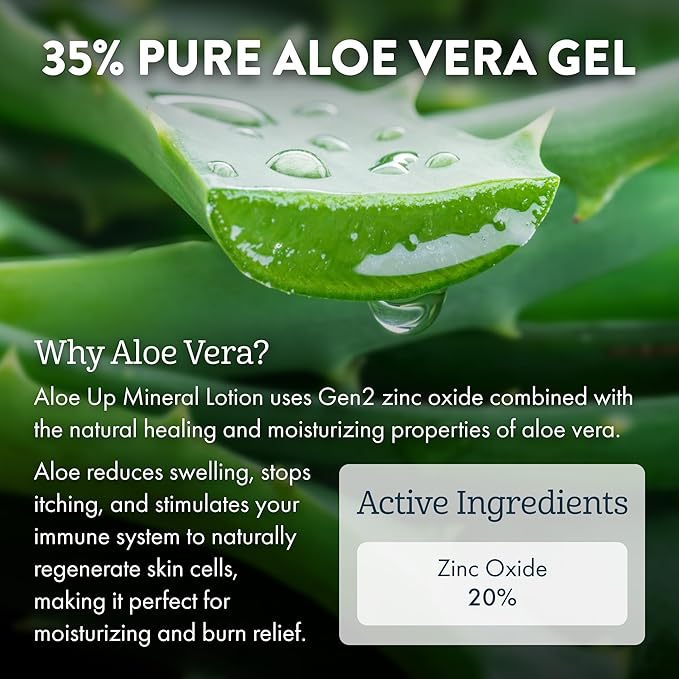Aloe Up Mineral Sunscreen Lotion SPF 33 Broad Spectrum UVA/UVB Sunscreen Protector for Face and Body-With Gen2 Zinc Oxide and Aloe Vera Gel Dries Clear Reef Safe Coco-Mango Fragrance - 3 Oz