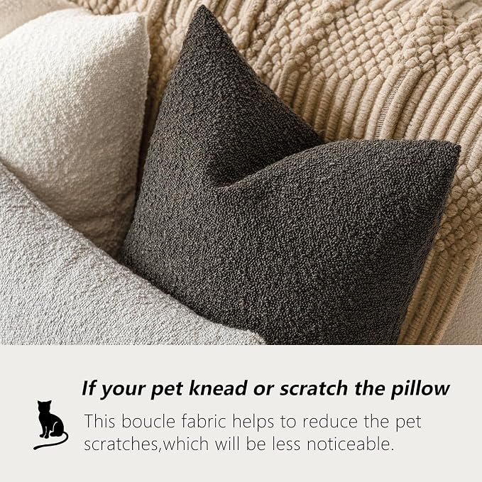 Foindtower Pack of 2 Textured Boucle Throw Pillow Covers Accent Solid Decorative Lumbar Pillow Cases Cozy Couch Cushion Case for Sofa Living Room Home Decor, 12 x 20 Inch,Dark Brown
