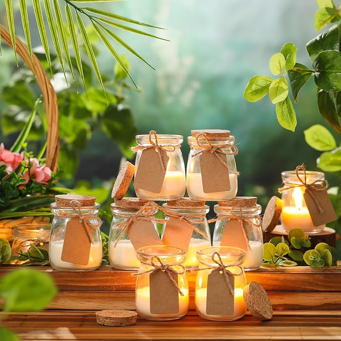 MTLEE 24 Pcs Wedding Jar Candles for Guests Natural Wax Spring Candles with DIY Cards for Bridal Baby Shower Party Favors Home Decor, Scents of After Rain/Fresh Cut Grass/Rose Geranium/Cherry Blossom