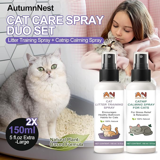 Cat Catnip Calming Spray & Cat Litter Box Attractant Kit, 2 x 150ml | Calming spray & litter box attractant support relaxed behavior, encourage proper litter box use at home, stop cats urinating