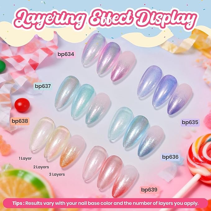 Beetles Spring Nail Polish Set - Candy Galaxy, 6 Colors Pastel Pearl Glitter Nail Polish Quick Dry Set, 7.5ml/0.25 Fl Oz Spring Nails Art, Long Lasting Shine DIY Manicure Easter Nails Gift for Her