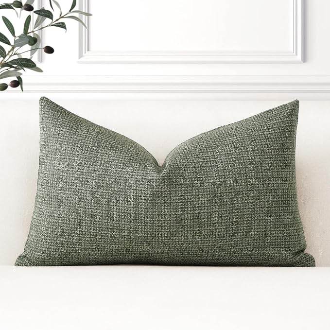 OTOSTAR Linen Throw Pillow Cover Set of 1 Decorative Lumbar Pillowcases Cushion Covers 16x24 Inch for Home Decor Sofa Bedroom Car 40 x 60CM Olive Green