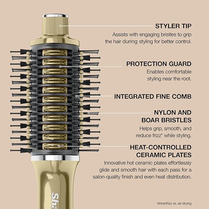Shark Glossi 2-in-1 Hot Tool and Air Glosser, Ultra-Fast, Ultra-Glossy Blowouts at-Home, Heat-Controlled Ceramic, Curly, Coily, and Color Friendly, Liquid Gold, HT302GD