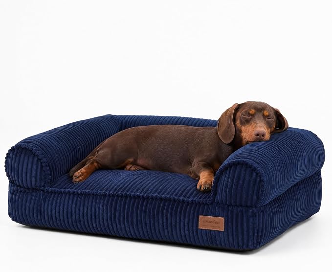 FUKUMARU Dog Couch Bed, Corduroy Cozy Cat Bed, Waterproof, Washable Cover | 28in Orthopedic Dog Beds Sofa for Small Dogs and Large Cats, Cute Warm Cotton Pet Sofa, Green