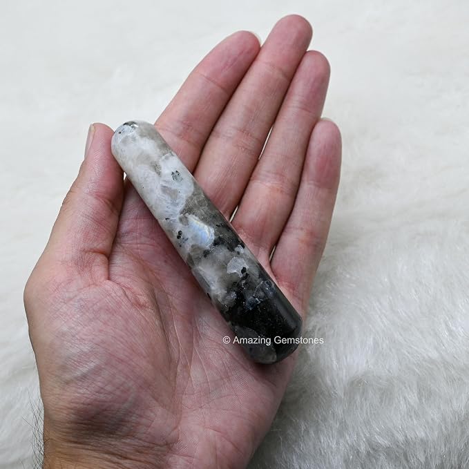Amazing Gemstone Rainbow Moonstone Crystal Wand Massage Stick - Pelvic Wand Gua Sha for Adults - Crystals and Healing Stones Massage Wands for Adults Gifts (Smooth)