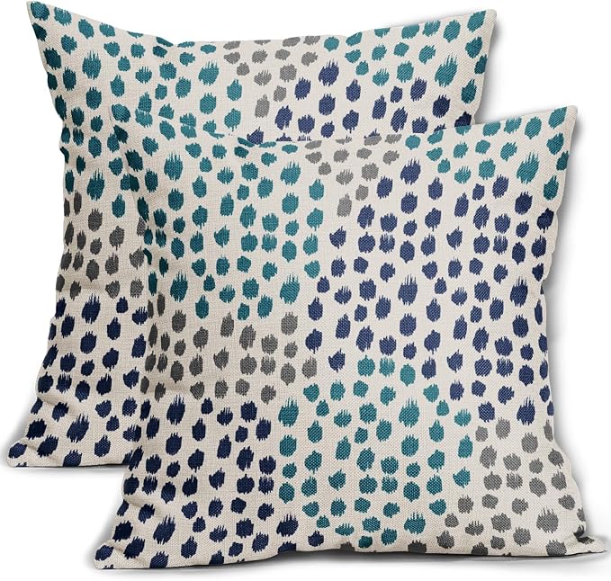 Navy Blue Teal Pillow Covers 16x16 Set of 2 Boho Design Polka Dot Throw Pillows Modern Art Trendy Print Decorative Outdoor Pillowcase Square Cushion Cover Linen Pillow Case for Home Sofa Couch Bed