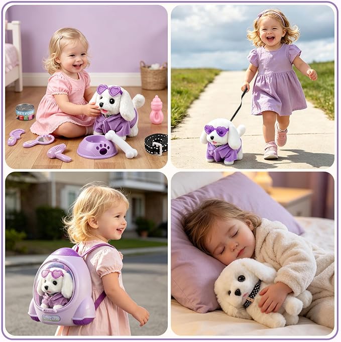 Dog Toys for Kids Girls Age 3-6, Walking&Barking Puppy Toys with Backpack