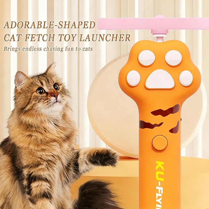 Cat Toy Disc Launcher,Rechargeable Interactive Cat Fetch Toy with 10 Discs | Cat Toys for Indoor Cats,Flying Cat Enrichment Toys for Adult Kittens Dog Playing,Hunting Tracking Toys for Outdoor Indoor