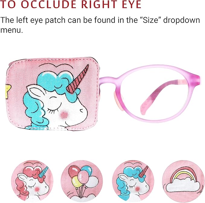 Astropic Cotton & Silk Eye Patch for Kids Glasses (Right Eye, Blue Hair Unicorn)