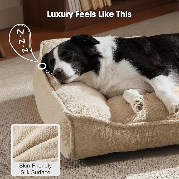 FURTIME XL Orthopedic Dog Bed Large Sized Dog, Extra Washable Dog Couch 42" | Supportive Thick Pet Sofa, Ergonomic Slant Dog Beds with Removable Cover, Ultra Soft Surface & Non-Slip Bottom, Beige