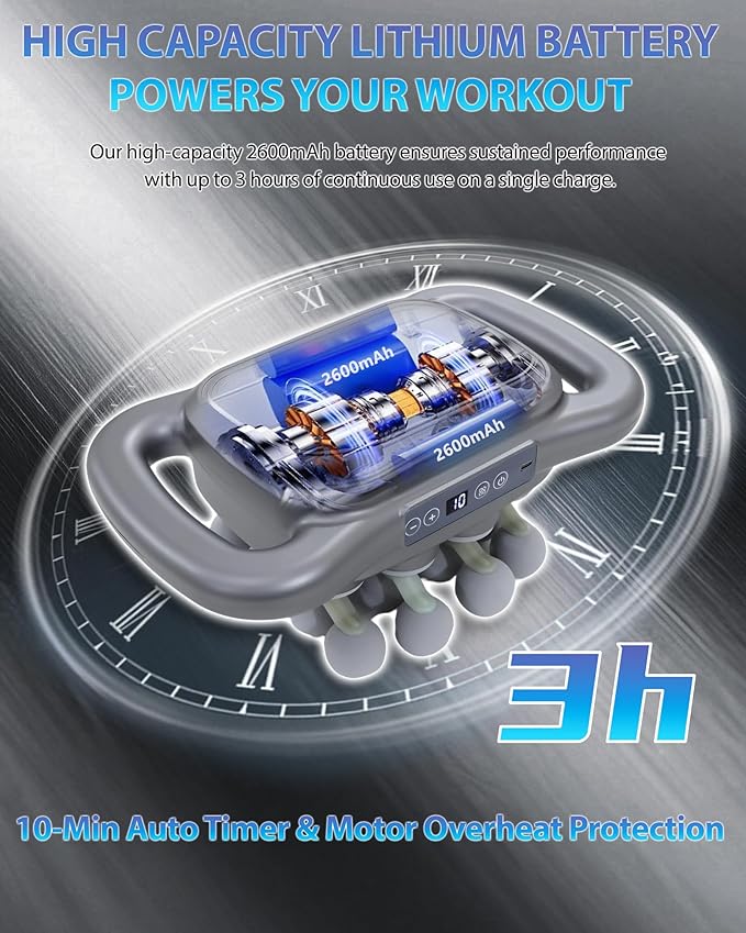 16-Head Massage Gun, Deep Tissue Percussion Massager with 9 Modes & 9 Intensities, 2600mAh Battery 4H Runtime, Ultra-Quiet 30-40dB, for Muscle Pain Relief in Back, Legs, Shoulders