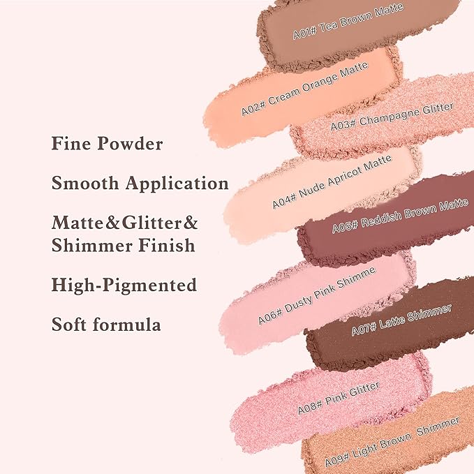Pink Shimmer Single Eyeshadow Makeup Powder Palette，High Pigment Blendable Formula Eye Make-up for Women，Neutral Eye Shadow，sombras para ojos，Longwear Waterproof，Vegan & Cruelty-Free，Eyeshadow Gift