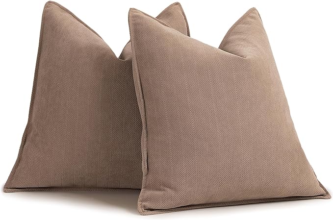 Khaki Pillow Covers 26x26 Set of 2 Chenille Throw Pillow Covers with Elegant Design Soft and Luxurious Decorative Throw Pillows for Couch, Bed, and Home Decor