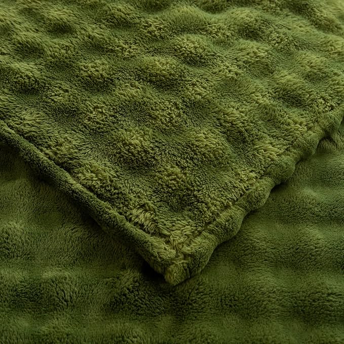 YUSOKI 3D Fleece Bubble Throw Blanket,Olive Green, 50"x60" | Ultra Soft, Non-Shedding, Lightweight for All Season Use, stays fluffy after repeated washes, Perfect Gifts, Machine Washable