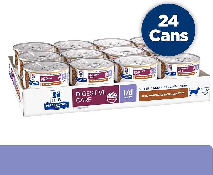 Hill's Prescription Diet i/d Low Fat Digestive Care Wet Dog Food | #1 Veterinarian Recommended, Rice, Vegetable, & Chicken Stew, 5.5 oz. Cans, 24-Pack
