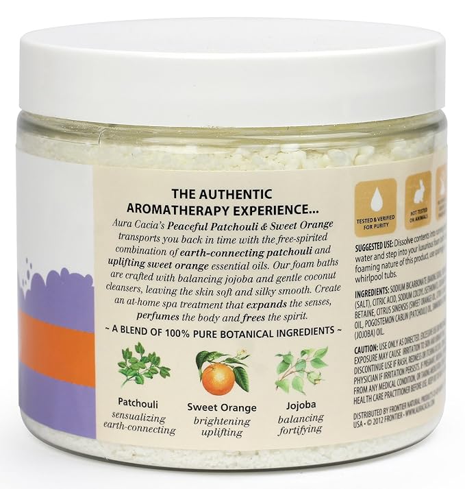 Aura Cacia Aromatherapy Foam Bath, Peaceful Patchouli and Sweet Orange, 14 ounce jar (Pack of 2)