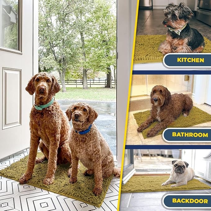 Muddy Mat® | Super Water Absorbent Door Mat Indoor, Microfiber Quick Dry Chenille Entryway Rug, Slip Resistant Front Door Mat, Indoor Mats for Entryway, Machine Washable Pet Rug, Mustard 19" x 30"