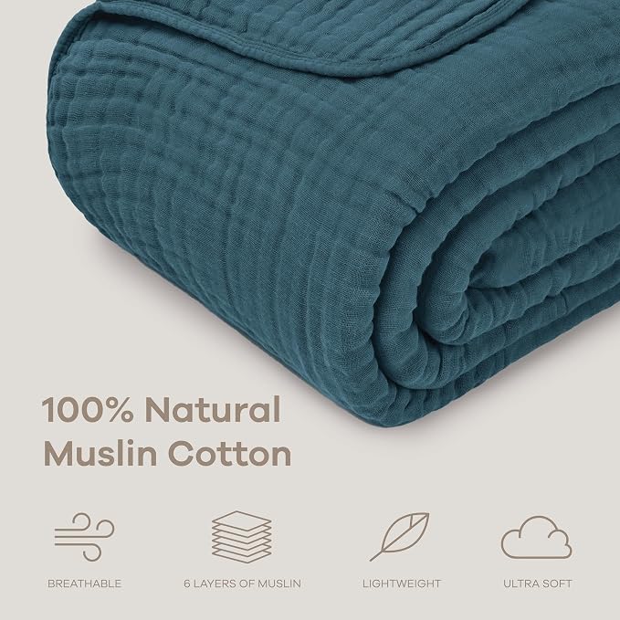 Comfy Cubs Adult Muslin Blanket 50x60” Throw Swaddle Blankets, Neptune | 6 Layer Soft, Breathable & Lightweight Muslin Adult Blanket - Machine Washable & Designed in the US Bedding for All Seasons
