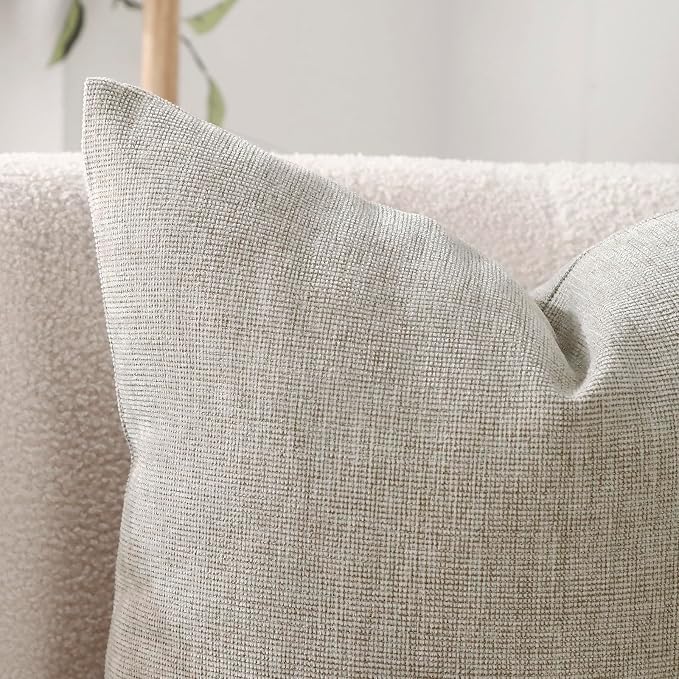 Pack of 2 Decorative Chenille Throw Pillow Covers, 22x22, Tan | Square Soft Cozy Concise Pillow Covers Modern Farmhouse Couch Cushion Cases for Sofa Bed Living Room Home Decor