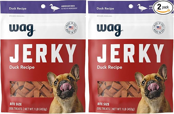 Amazon Brand - Wag Soft & Tender American Jerky Dog Treats – Duck Bites, 16 Ounce (Pack of 2)