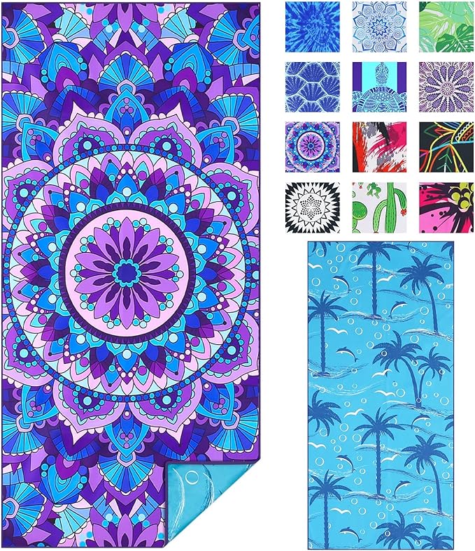 TwoYek Microfiber Sand Free Beach Towel Thin Quick Dry Super Absorbent Oversized Large Lightweight Towels for Travel Sports Pool Swimming Bath Camping Yoga Girls Women Adults