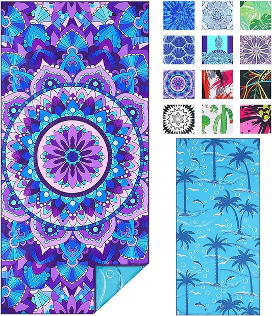 TwoYek Microfiber Sand Free Beach Towel Thin Quick Dry Super Absorbent Oversized Large Lightweight Towels for Travel Sports Pool Swimming Bath Camping Yoga Girls Women Adults