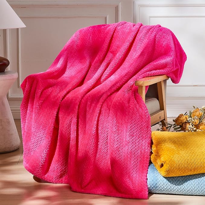 NEWCOSPLAY Fleece Leaves Pattern Queen Blanket, Dark Rose Red, 90"x90" | Super Soft Throw Blanket, Lightweight Cozy Bed Sofa Blanket, Premium Silky Flannel Fleece, Travel Blanket for All Season Use
