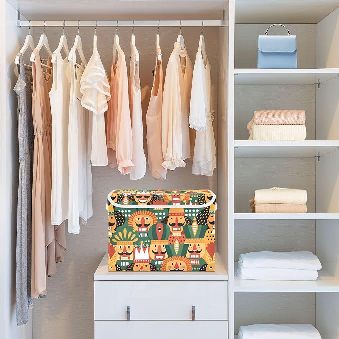 Nutcracker Christmas Storage Bins with Lids and Carrying Handle,Foldable Storage Boxes Organizer Containers Baskets Cube with Cover for Home Bedroom Closet Office