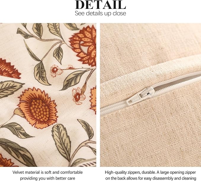 French Linen Rectangle Throw Pillow Cover,Set of 2,28"x12"-Albano A | Designer Vintage Pillow Cover,Concealed Zipper Design,Orange Floral Pattern,Sofa,Bedroom,Living Room,Lounge Chairs