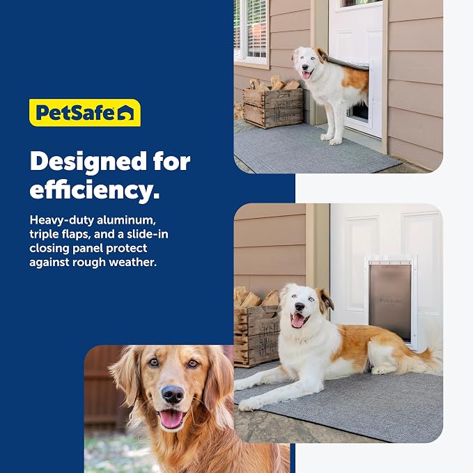 PetSafe Extreme Weather Aluminum Dog Door, 3-Flap Insulated, Large | Energy-Efficient, Blocks 3x More Thermal Loss, Reinforced Aluminum Frame, Magnetic Seal on Flap