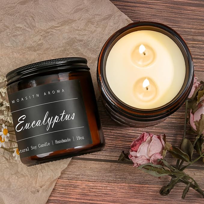 MOASITN Eucalyptus Large Heavenly Scented Candles for Home|19oz 100h Long Lasting Clean Burn|Natural Soy Aromatherapy Candle|2 Wick Jar Candle for Women,Men as Relaxing,Birthday,Housewarming Gifts
