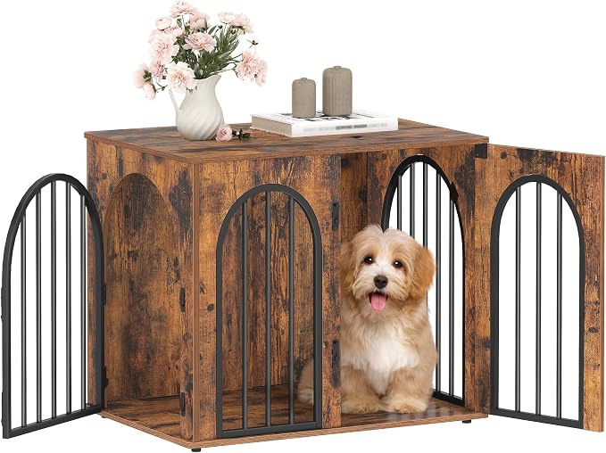 Hzuaneri 26.8'' Dog Crate Furniture,Dog Kennel Indoor for Small Dogs | Dog Kennel Furniture Wooden Dog Cage Heavy Duty Dog Crate Decorative Pet House End Side Table TV Stand,Rustic Brown DFC85501B