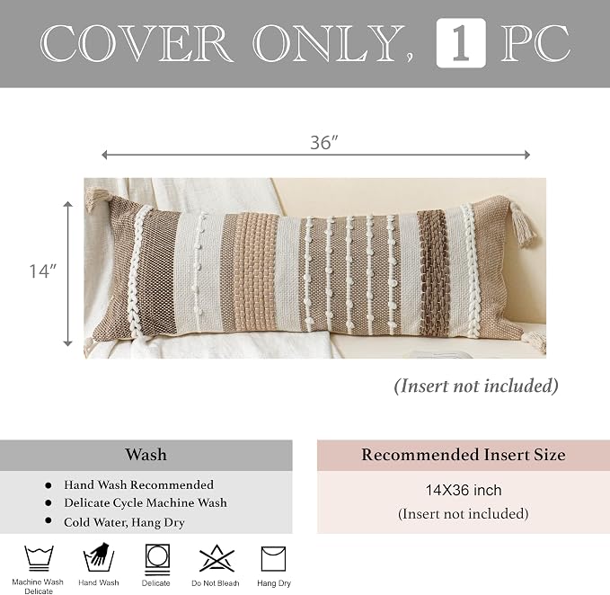 Brown Decorative Lumbar Pillow Cover 14x36 Boho Long Body Pillow for Bed Farmhouse Lumbar Throw Pillow for Couch Modern Accent Textured Throw Pillowcase