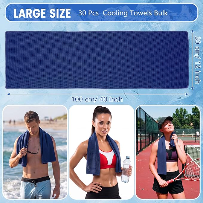 Hosuly 30 Pack Cooling Towels, 40"x12" Ice Breathable Soft Chilly Sweat Rag Microfiber Workout Rags for Gym Cooling Towels for Neck and Face for Yoga Golf Sport Running