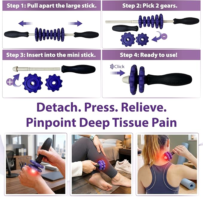 ONIPAX 3-in-1 Muscle Roller Stick, Manual Massage Tool with 8 Adjustable Gears & POM Core, Customizable Deep Tissue Relief for Neck, Back, and Calves, Portable Post-Workout Recovery (Blue)