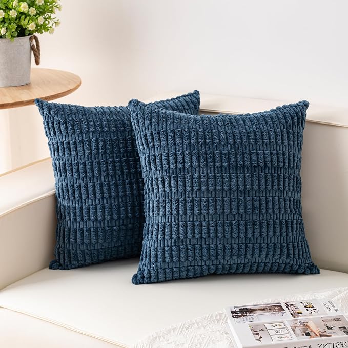 Aegero Pack of 2 Corduroy Decorative Throw Pillow Covers 16x16 Inch, Teal | Fall Soft Striped Pillow Covers Modern Farmhouse Home Decor Christmas Throw Pillow Covers for Sofa Living Room Couch Bed