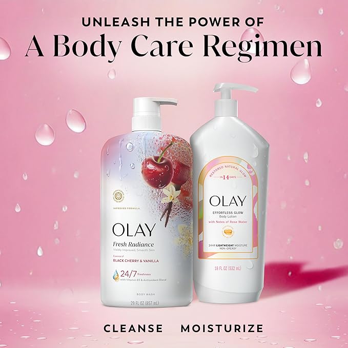 Olay Body Wash for Women, Fresh Radiance, 24/7 Skin-Loving Freshness, Visibly Radiant, Plant Based Cleansers, Vitamin B3 & Antioxidant Blend, For All Skin Types, Black Cherry & Vanilla Scent, 29 fl oz