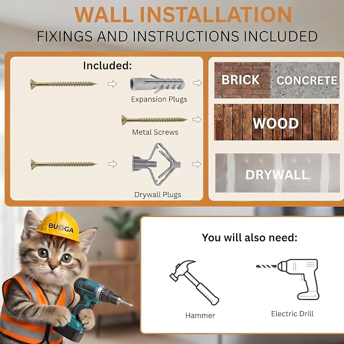 Cat Wall Shelves, Floating Bed with 3 Cat Wall Steps - Black | Pre-Drilled Anchor Kit for Easy Mount, Cozy Spot for Climbing & Play, Indoor Cats up to 18 lbs, Solid FSC Birch Wood