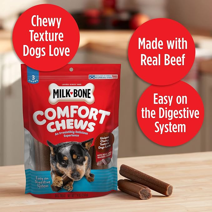 Milk-Bone Comfort Chews, Dog Chew with Unique Chewy Texture and Real Beef, 40.8 Oz. Bag (16 Chews), (Pack of 4)