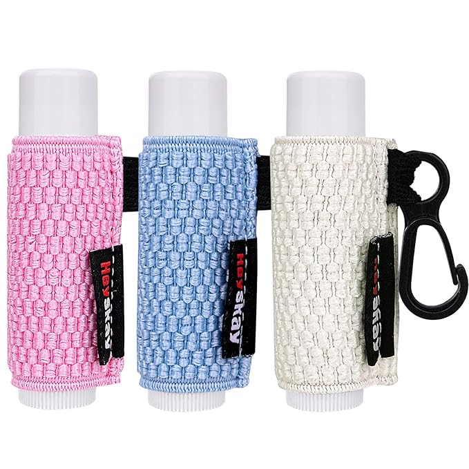 HEYSKAY Lip Balm 3pcs Holder Sleeves Compact Clip On Keychain Lipstick Chapstick Lip Gloss Elastic Sleeves