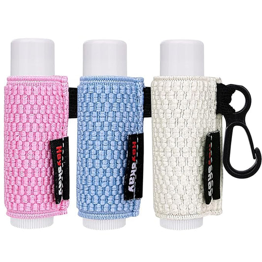 HEYSKAY Lip Balm 3pcs Holder Sleeves Compact Clip On Keychain Lipstick Chapstick Lip Gloss Elastic Sleeves