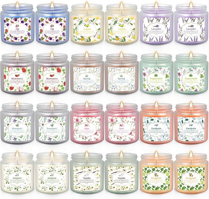 YOROXRG 24 Pack Scented Candles with Added Natural Essential Oils, 3.5oz, Suitable for Various Festivals, Parties, Yoga, and Home Scene