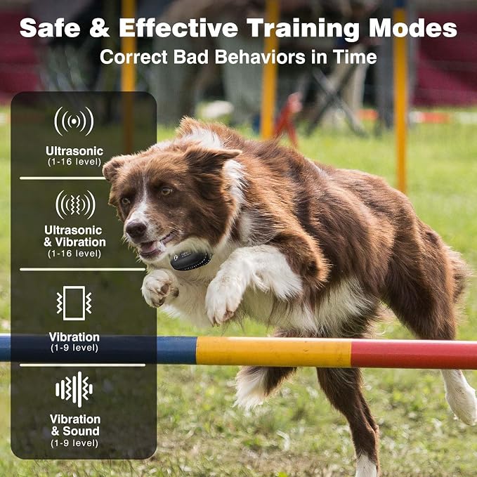 No Shock Dog Training Collar with Remote 3300ft Range, Humane Vibrating Dog Collar, 3 Modes Ultrasonic, Beep, Vibration for Small Medium Large Dogs - Security Lock & No Prongs