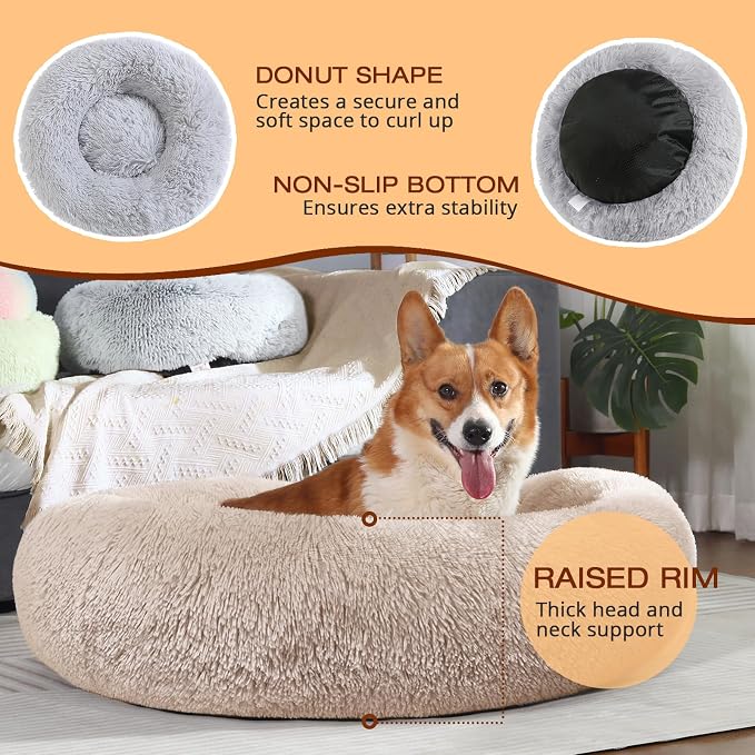 JOLLYVOGUE Dog Beds Large Sized Dog, Calming Anti-Anxiety Dog Bed, Fluffy Donut Cushion for Extra Large Pets (45")