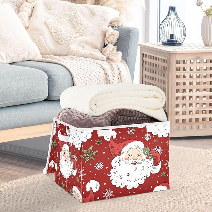 Christmas Santa Claus Storage Bins with Lids and Carrying Handle,Foldable Storage Boxes Organizer Containers Baskets Cube with Cover for Home Bedroom Closet Office