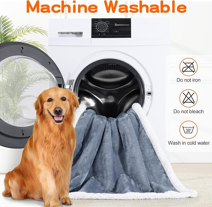 Smiry Waterproof Blanket Throw, Reversible Dog Blanket for Sofa Couch Bed | Soft Leakproof Sherpa Fleece, Washable Furniture Couch Protector for Large Dogs Cats, 60"x80", Grey/White